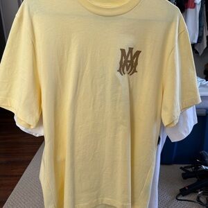 AMIRI Yellow Short Sleeve Tee with Brown Logo